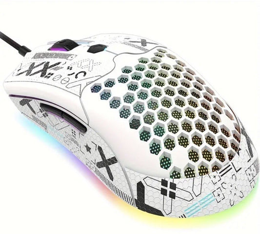 Ultralight Honeycomb M5 Gaming Mouse - 65G - White Pixel Art